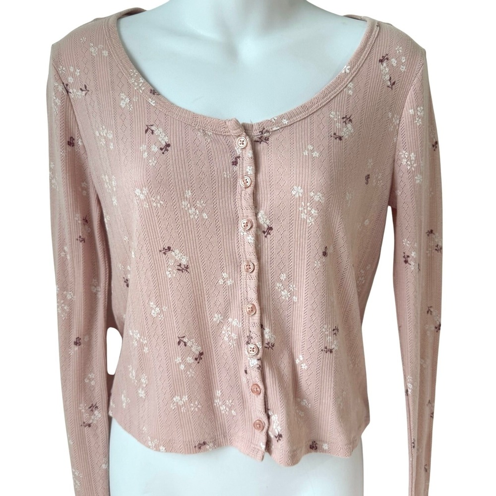 Womens Floral Y2K Cardigan Top Sz Med Pink  Button Front Cropped‎